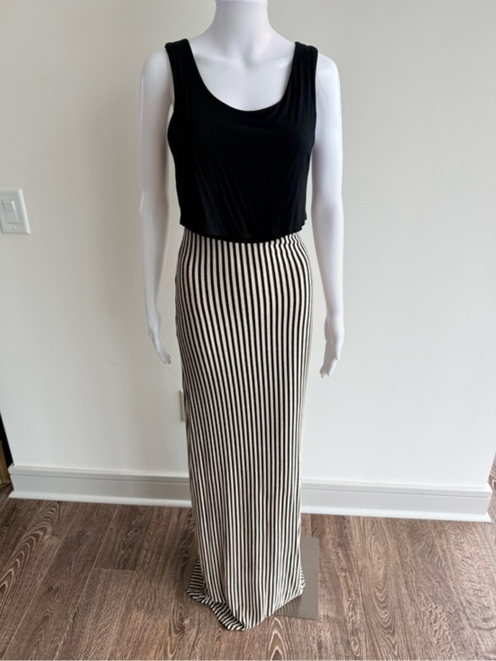Black & Cream Striped Maxi Dress